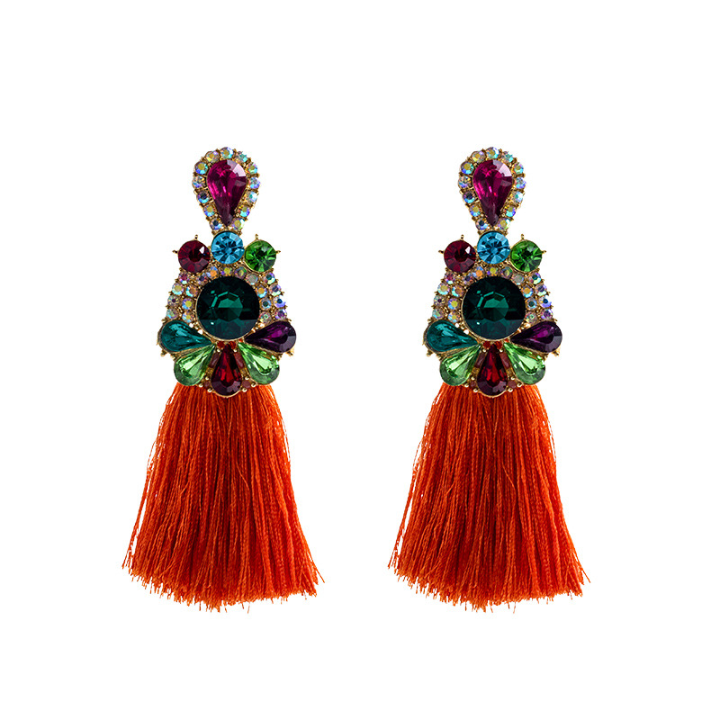 Ethnic Fashion Brands - Brincos de cristal com franjas, estilo
