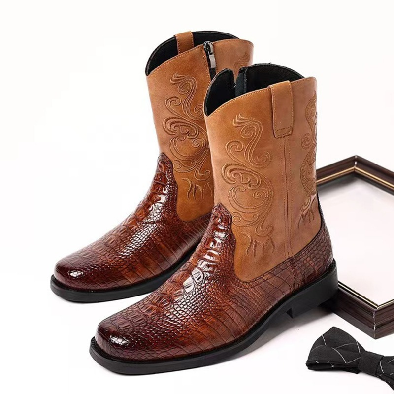 The Ethnic Fashion - Botas de cowboy ocidentais masculinas casuais